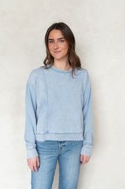 lax knit denim sweatshirt