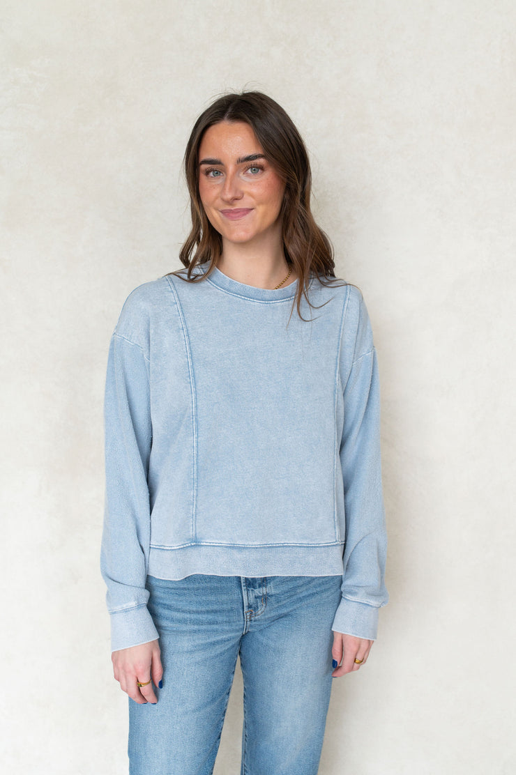 lax knit denim sweatshirt