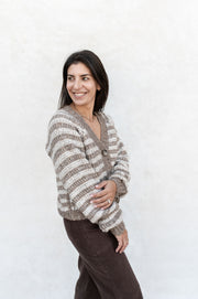 este metallic stripe cardigan